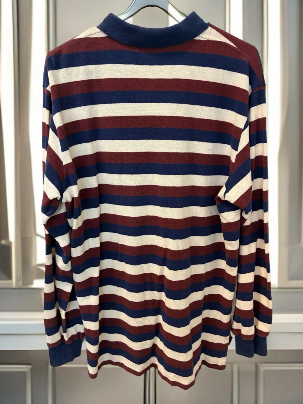 Ralph Lauren Men's Long-Sleeve Striped Polo - Navy, Maroon, Cream Size L